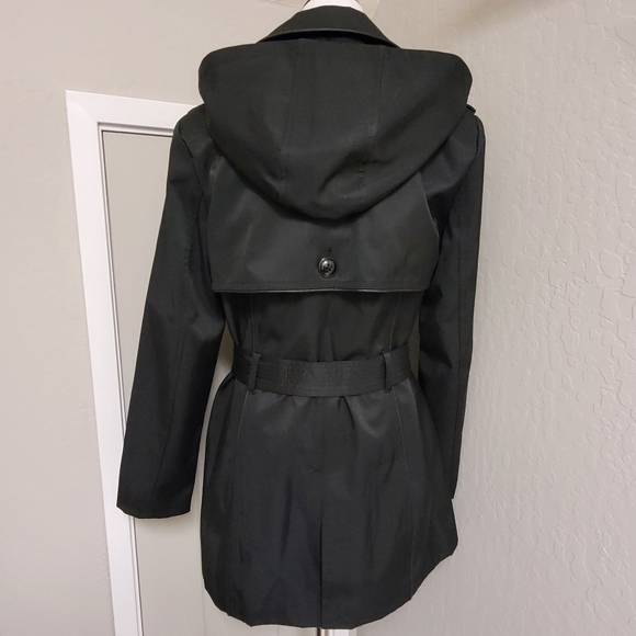 Worthington rain pea coat long with hood faux leather trim - Picture 4 of 15